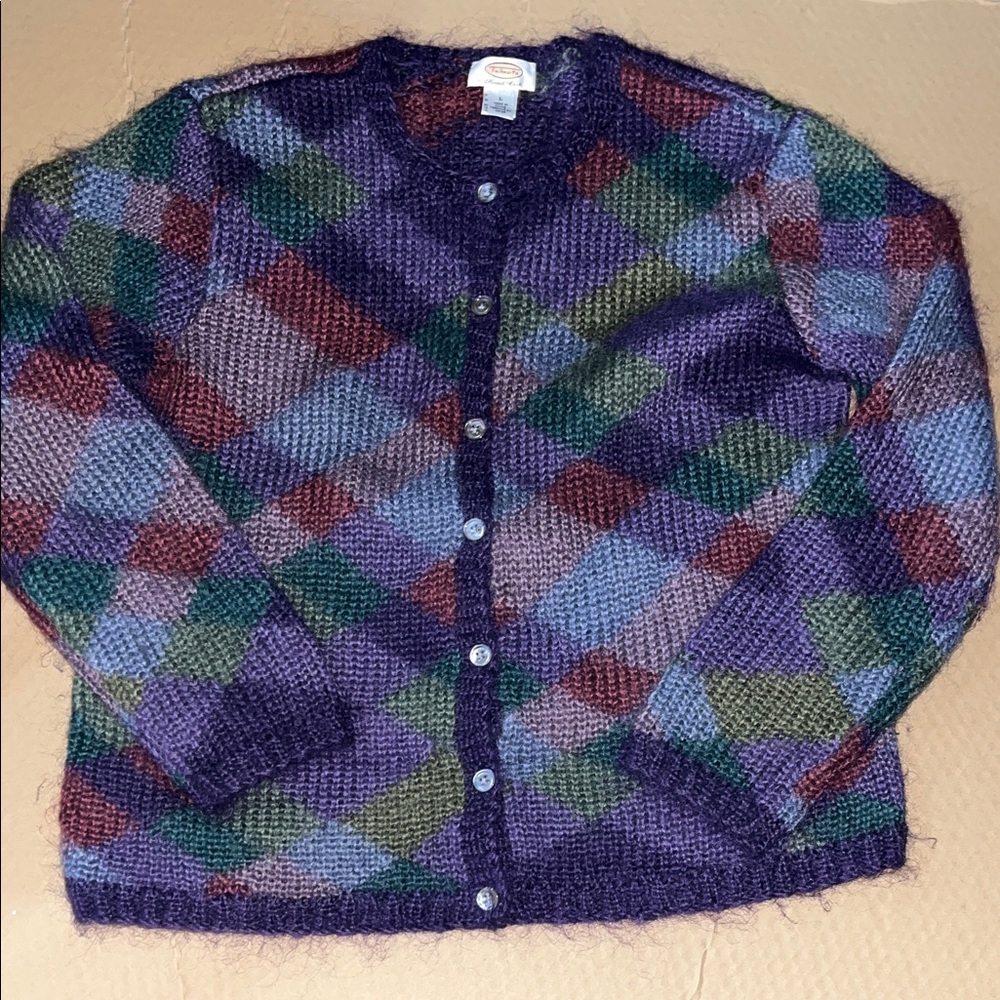 NWOT - Talbots Plaid Cardigan - Purple, Green, Blue (SZ. L)